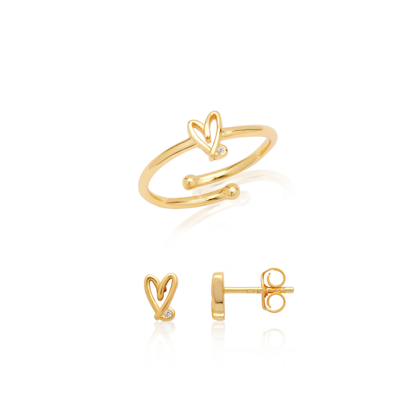Stacey's Stories Doodle Heart Earrings & Ring Set (Gold)