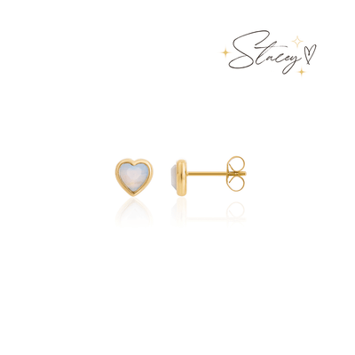 Blue Heart Stud Earrings (Gold)