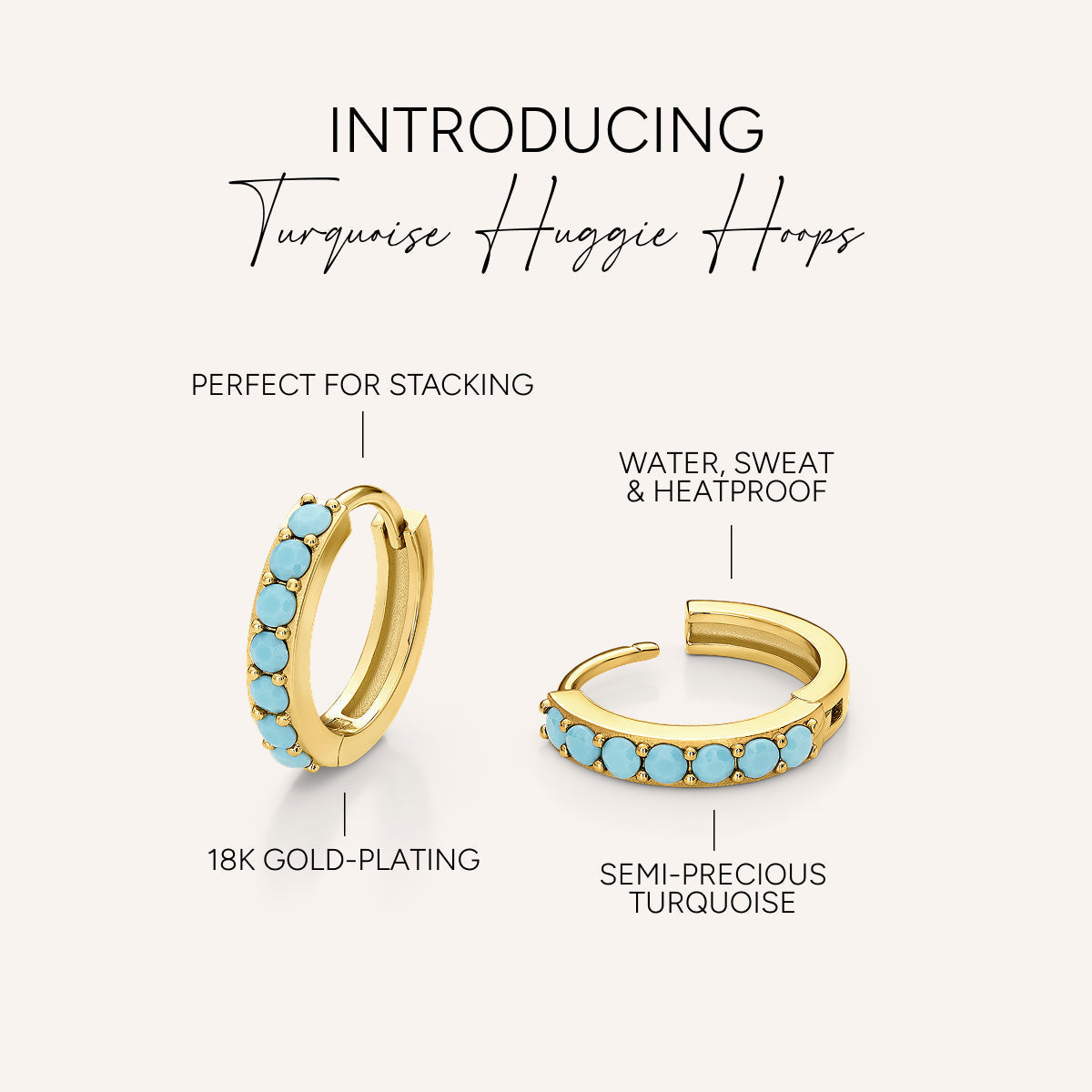 Turquoise Huggie Hoops (Gold)