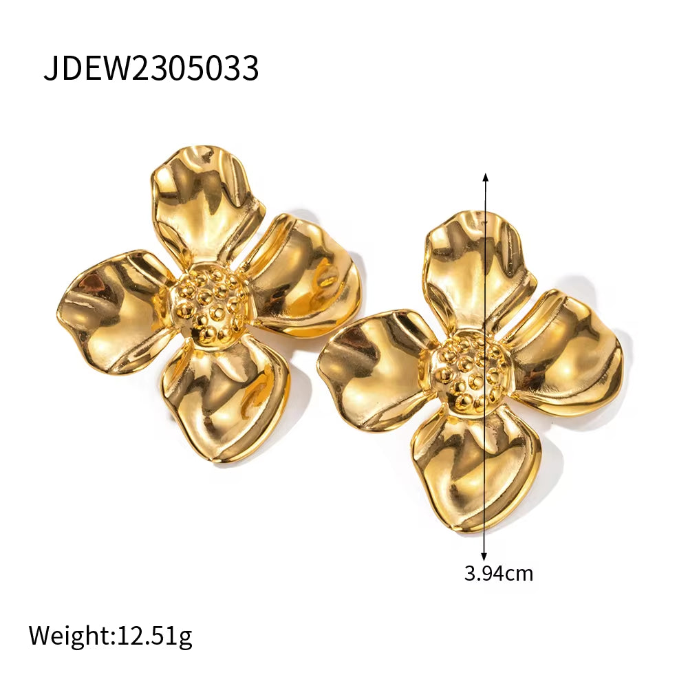 INS Style 18K PVD Plated Chic Stainless Steel Big Flower Earring Party Summer Rings Necklace Jewelry Sets