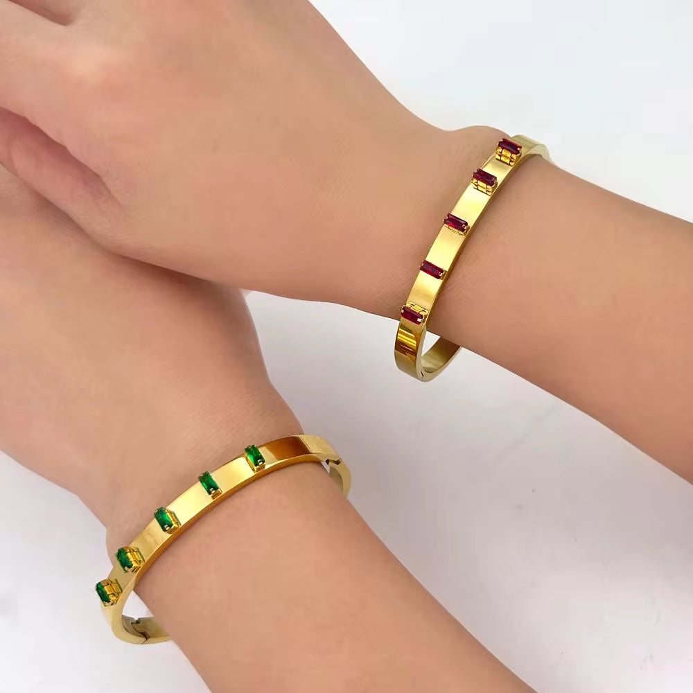 Waterproof Stainless Steel Gold Plated Cz Zircon Cuff Bangle for Women Minimalist Stacking Bracelets Christmas Jewelry