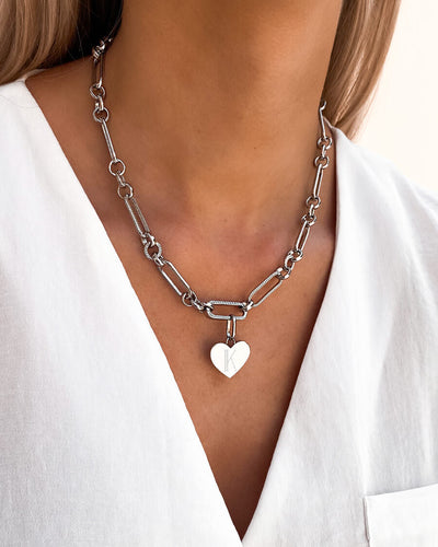 Heart Figaro Chain Necklace (Silver)
