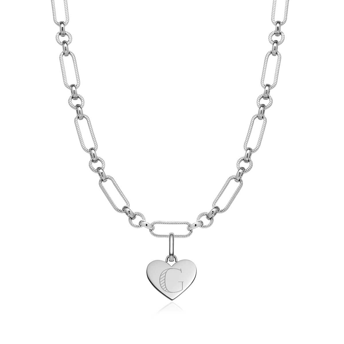 Heart Figaro Chain Necklace (Silver)