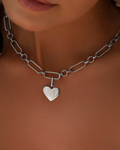 Heart Figaro Chain Necklace (Silver)