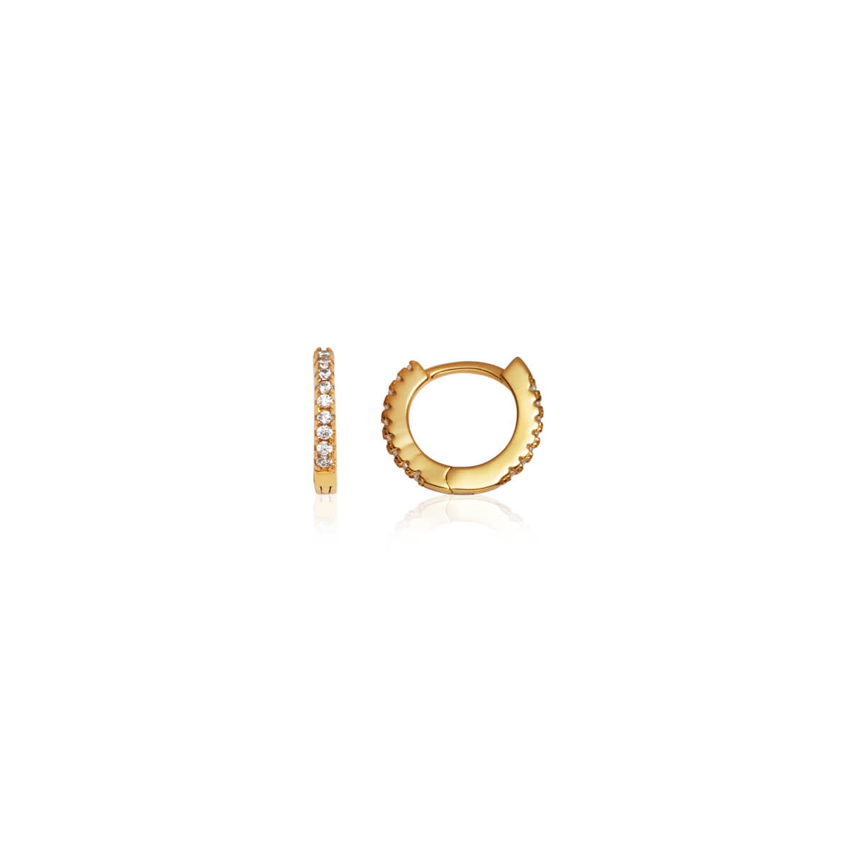 Sterling Silver Crystal Huggie Hoop Earrings (Gold)