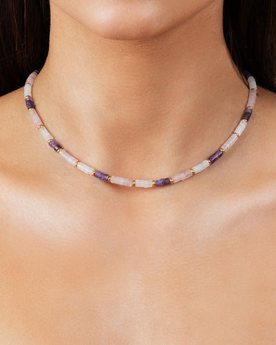 Pastel Quartz Beaded Necklace (Gold)