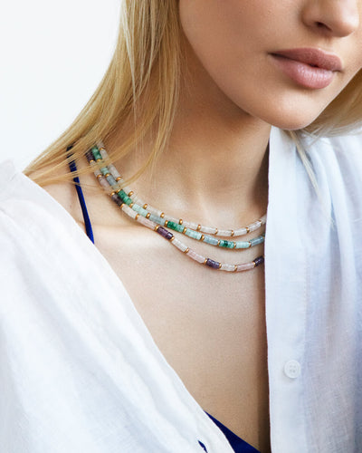 Pastel Quartz Beaded Necklace (Gold)