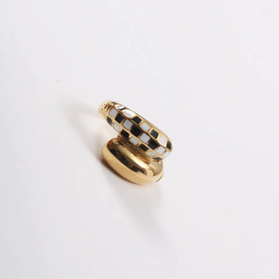 Wholesale 18K Gold Plated Black White Plaid Binding Stainless Steel Rings for Women