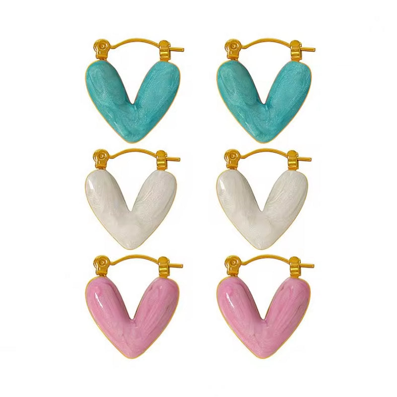 JEWELRY EH62 Factory Hot Sale Explosive Earrings Fresh and Sweet Heart-Shaped Enamel Earrings
