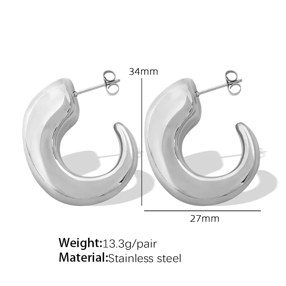 JEWELRY EH230-1 French Haute Sense of 18K Gold C-Shaped Hollow Earrings Geometric Minimalist Earrings for Women