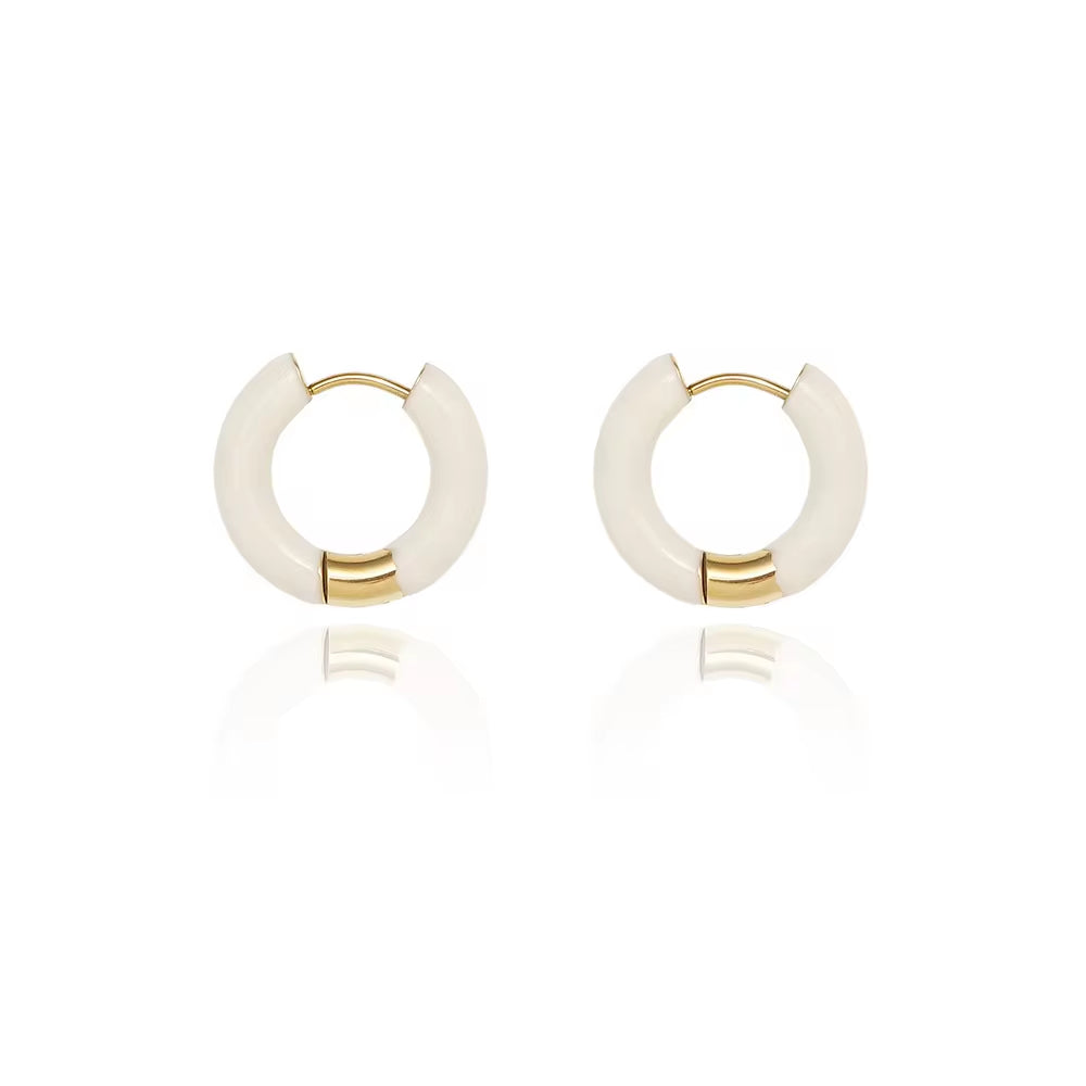 French Stainless Steel Enamel Hoop 18K Gold Plating Colorful Oil Dripping Huggie Clip on Earring for Girls