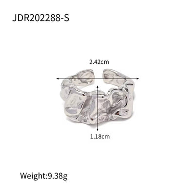 Design Hammer Molten Style Chunky Earrings Rings 18K Gold Plated Stainless Steel Romantic Love Earring