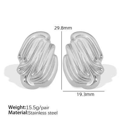 JEWELRY EH261 Hot Vertical Stripes Shell Shape Earrings Fashion Stainless Steel Gold Plated 18K