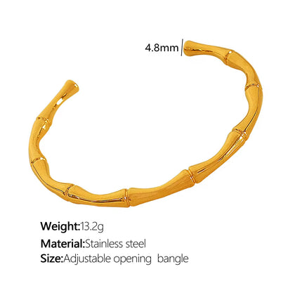 JEWELRY XL72-SZ58 Wholesale Thin Bamboo Open Collar Bangles Fashion Necklace Stainless Steel Plated 18K Gold