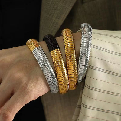 JEWELRY SZ12 Fashion Wide Face Colorblock Bangles Stretchy Snake Bone Hip Hop Style Bangles