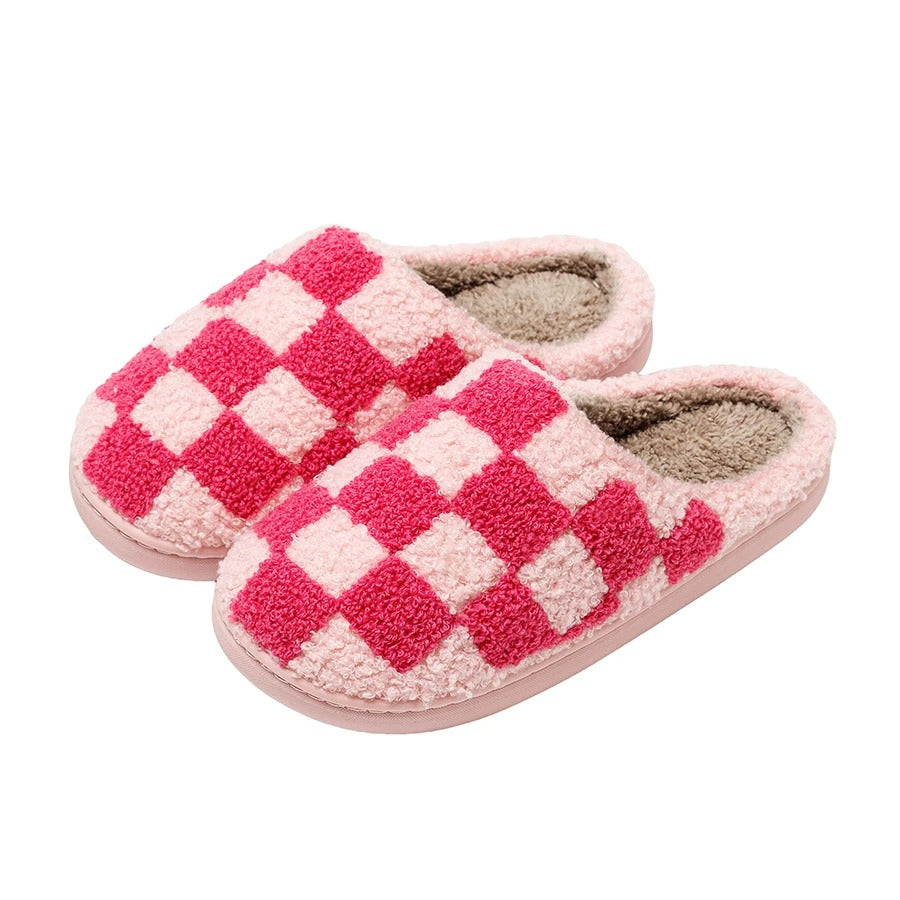 Retro Checkered Plush Slippers