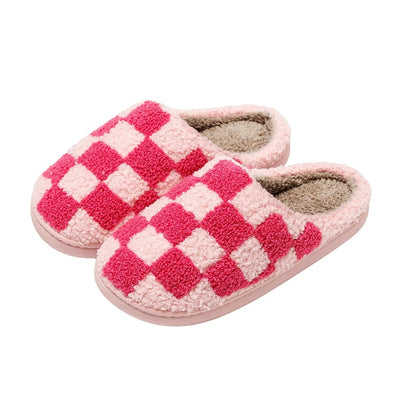 Retro Checkered Plush Slippers