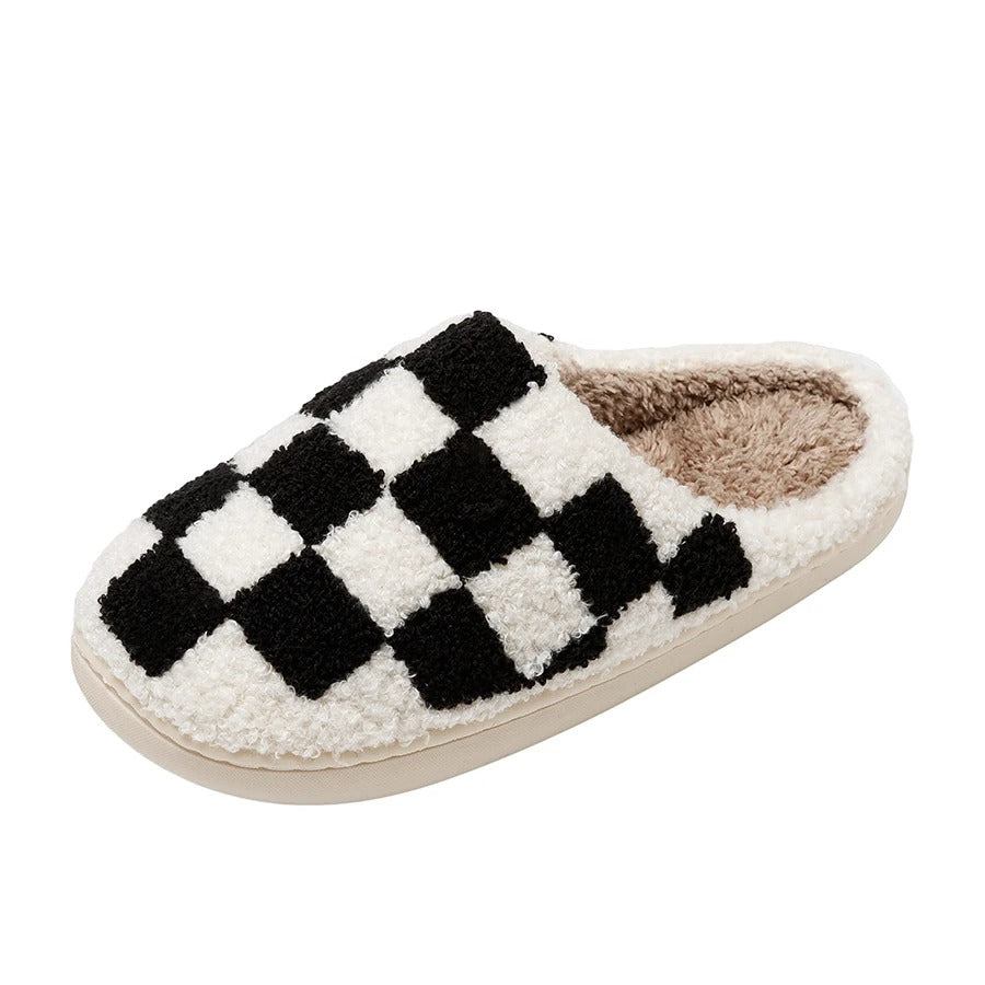 Retro Checkered Plush Slippers