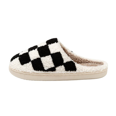 Retro Checkered Plush Slippers