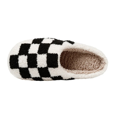 Retro Checkered Plush Slippers