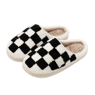 Retro Checkered Plush Slippers