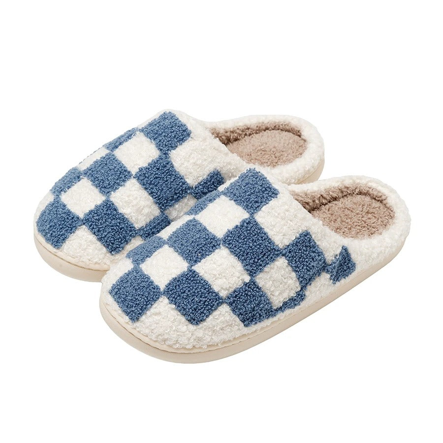 Retro Checkered Plush Slippers