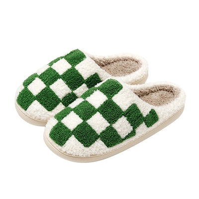 Retro Checkered Plush Slippers
